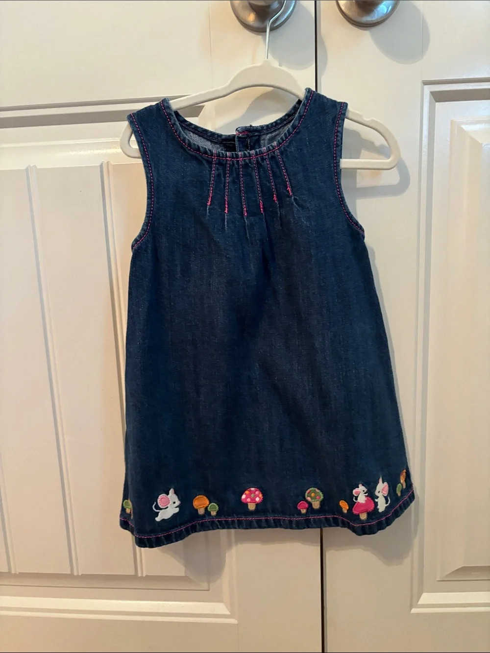 Gymboree Navy Denim Sleeveless Dress with Pink Stitching